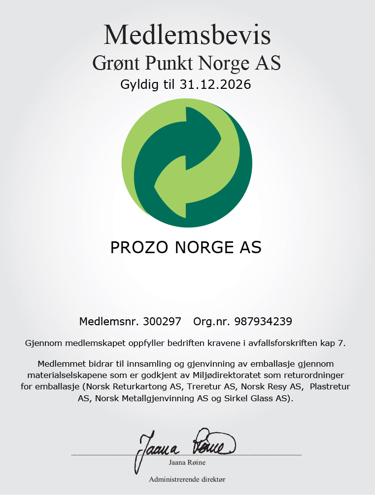 Medlemsbevis Grønt Punkt Norge AS – Prozo Norge AS
