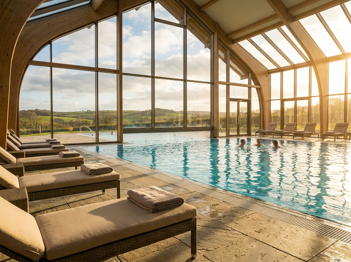 Families enjoying a covered pool at a UK holiday park