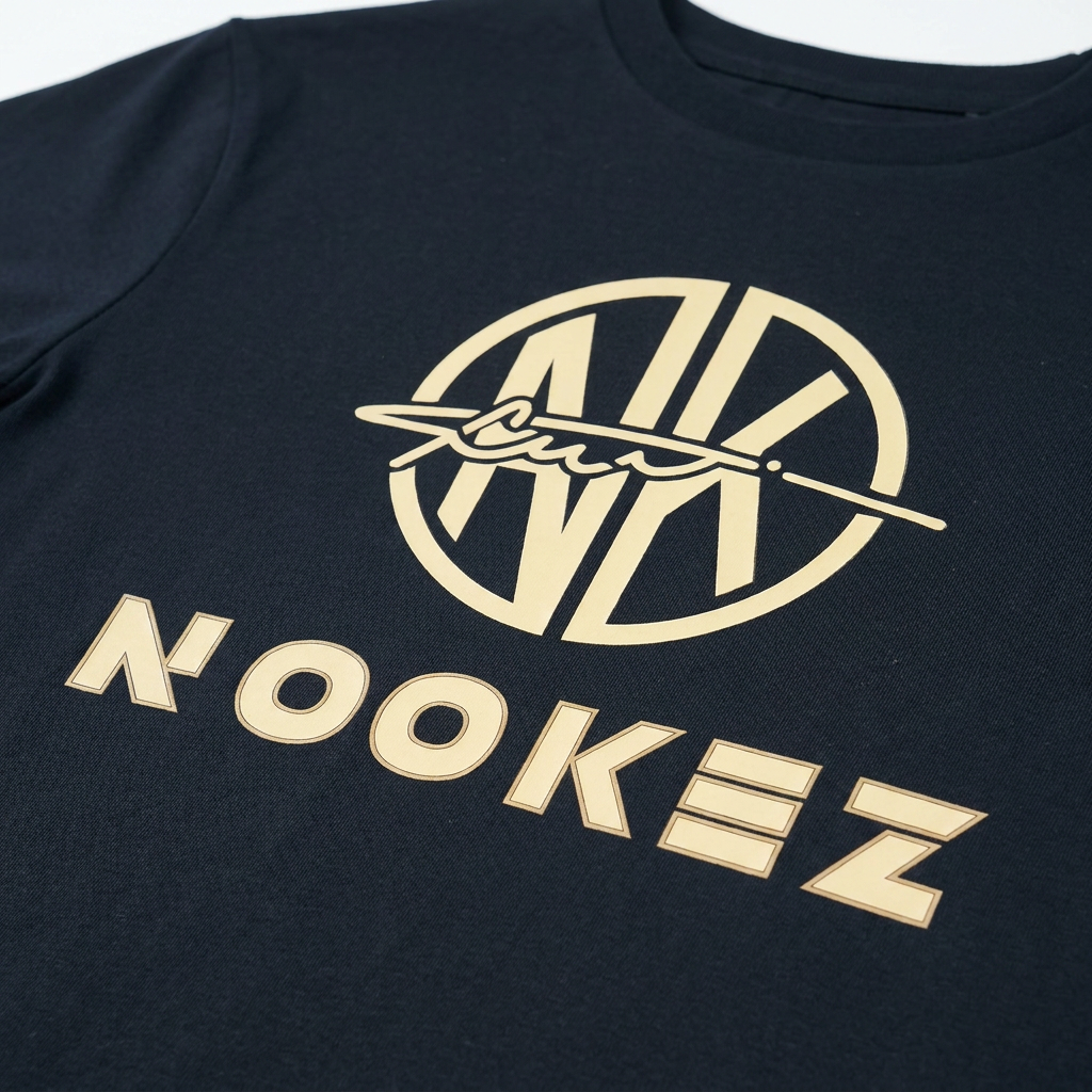 Nookez work t-shirt back logo and text close-up