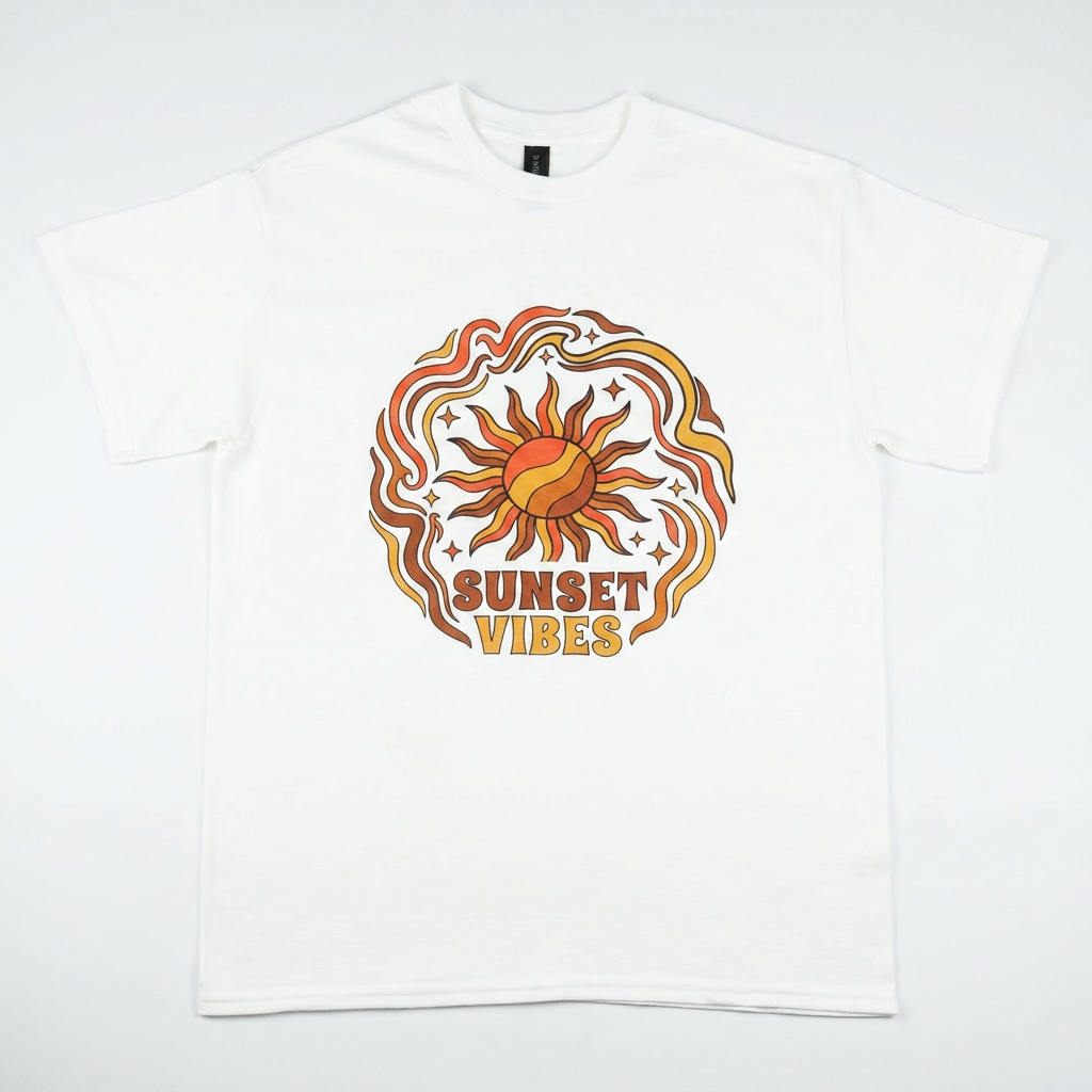 Sunset Vibes sun design white t-shirt full view