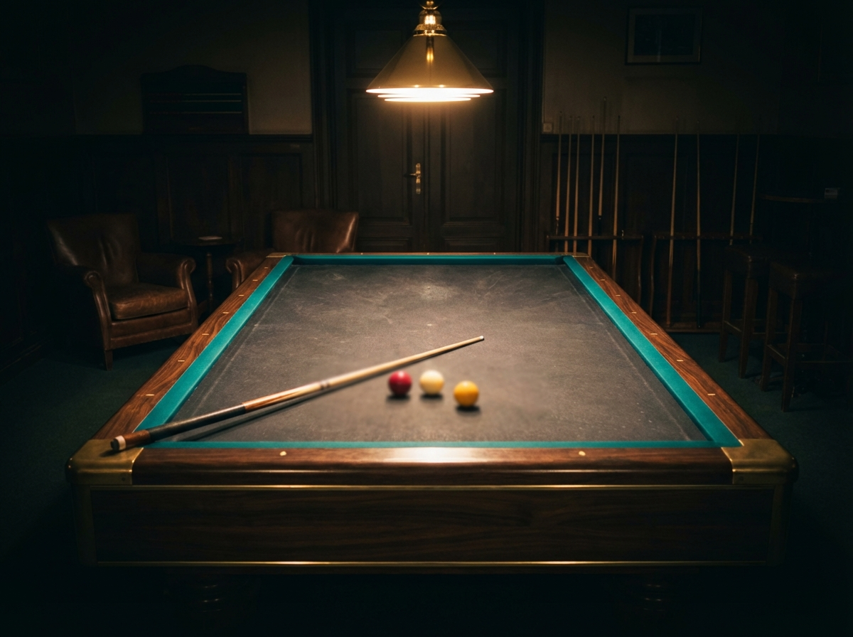Billiard table with cue and balls