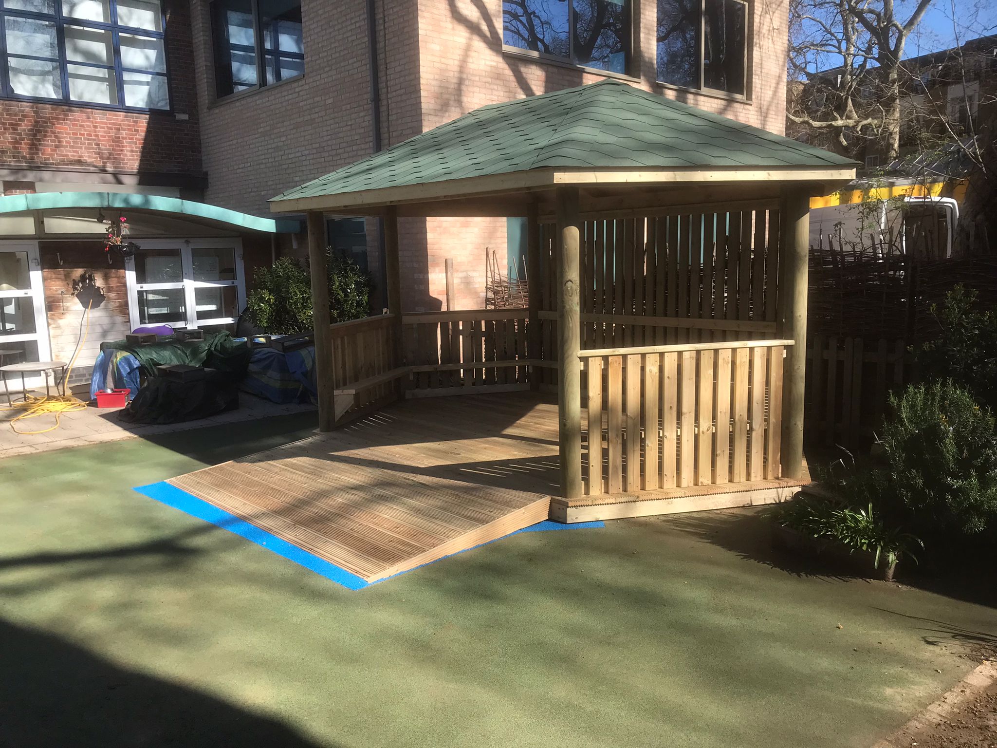 Slatted-Sided Gazebo with Ramp