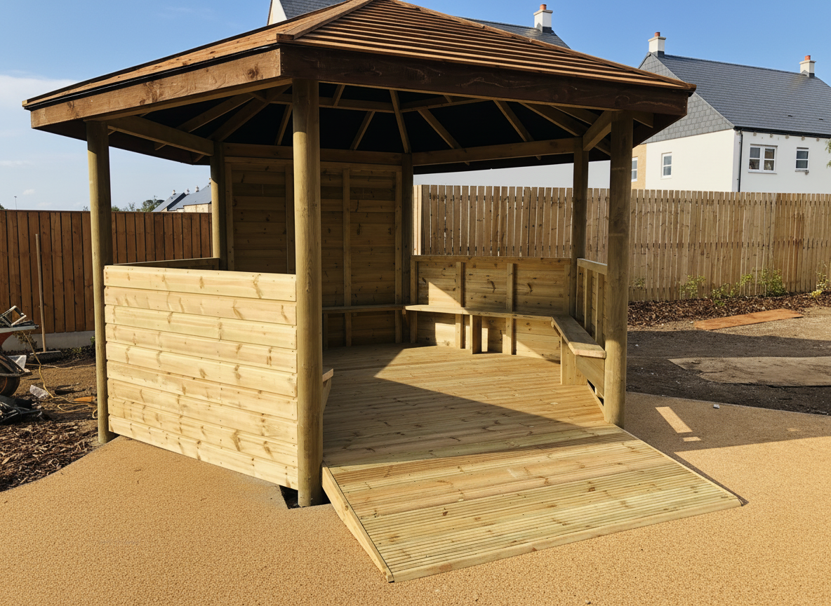 Hexagonal gazebo with ramp access