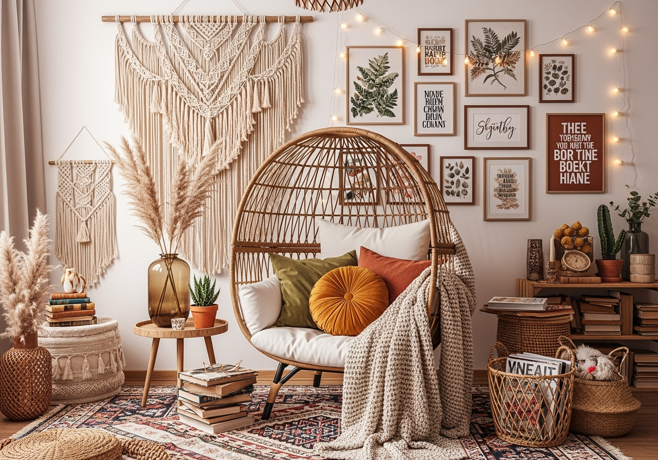 Kącik do czytania w stylu boho