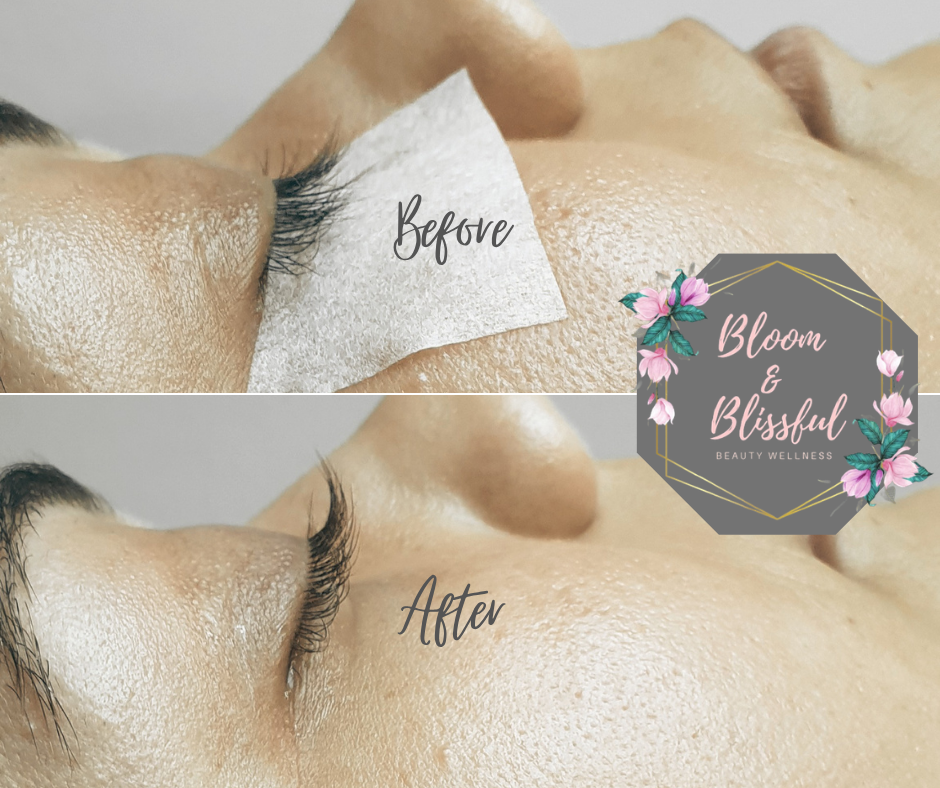 Before and after lash lift treatment showing natural curl enhancement by Emmie