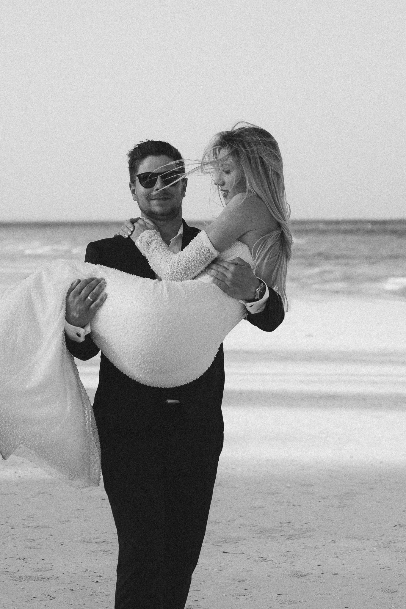 Black and white wedding couple