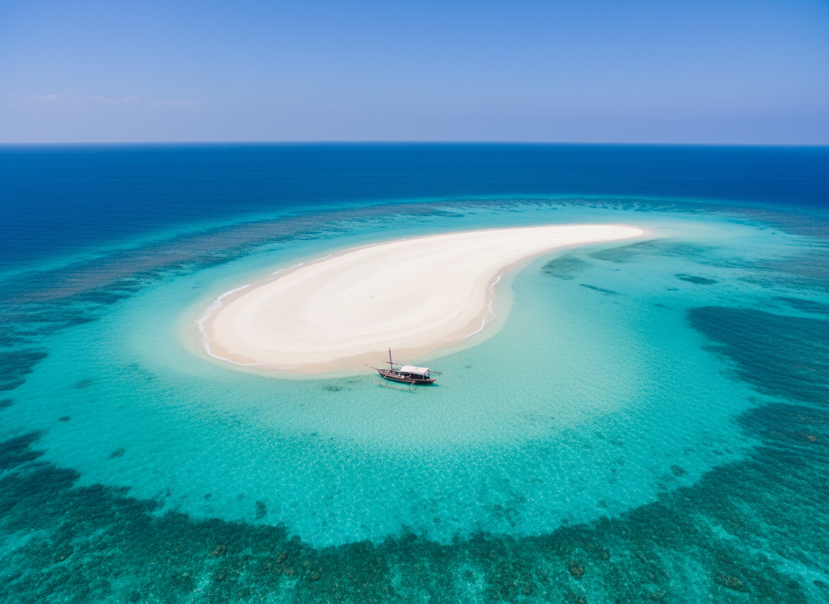 Zanzibar sandbank — turquoise water and white sand from above