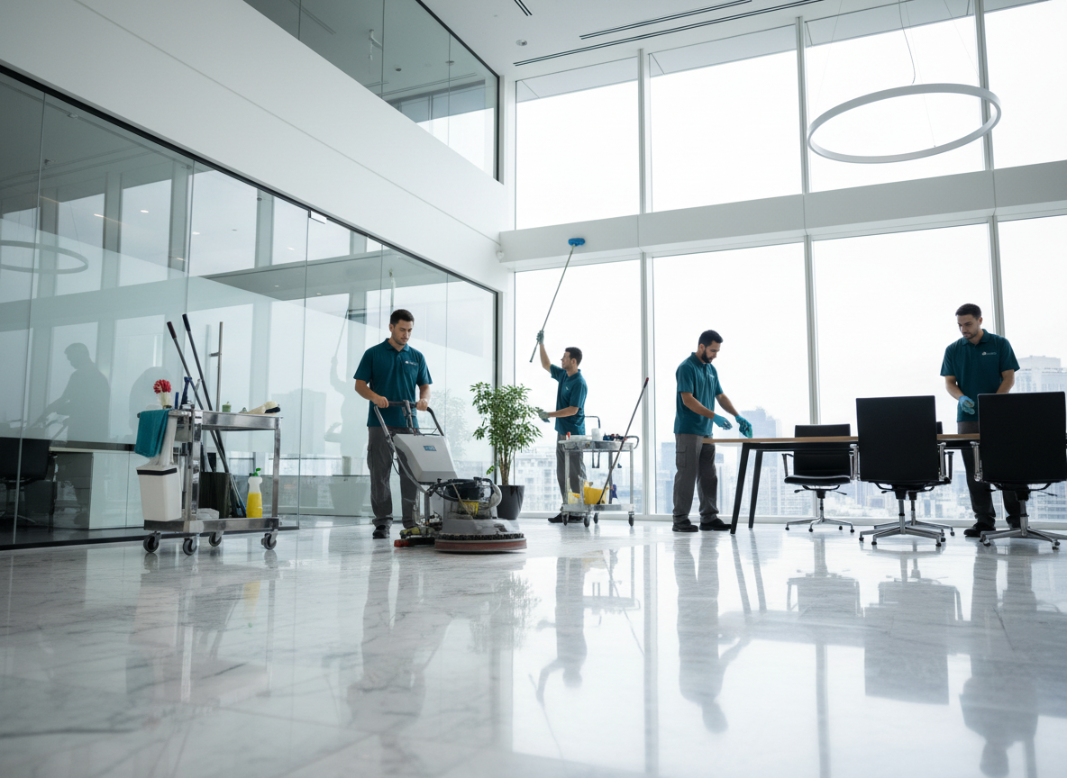 Service d'entretien ménager commercial et industriel à Québec et Lévis - Québec NETT Équipe d'entretien ménager commercial et industriel Québec NETT en action à Québec