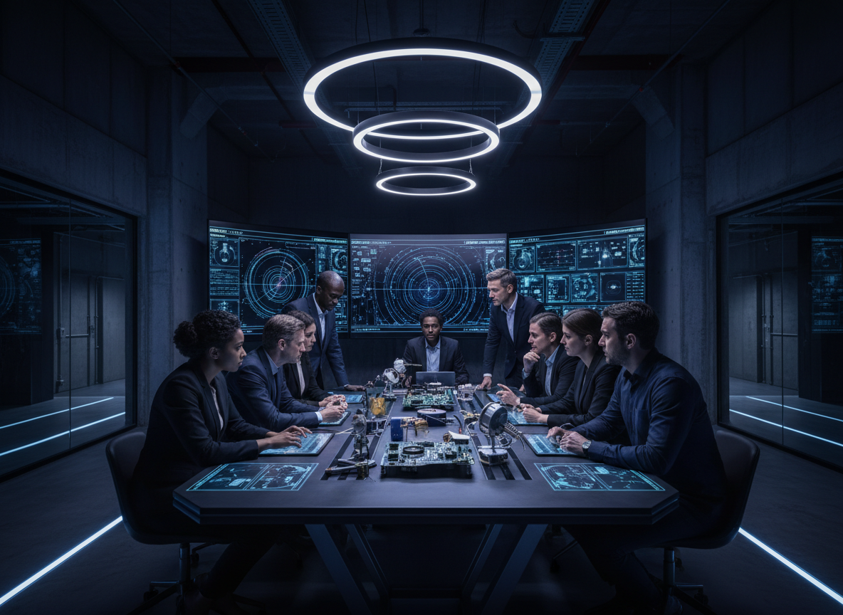 OrbitExSpace team collaborating in mission control