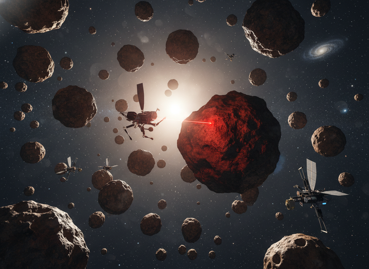 Multiple spacecraft surveying asteroids in the asteroid belt with laser scanners