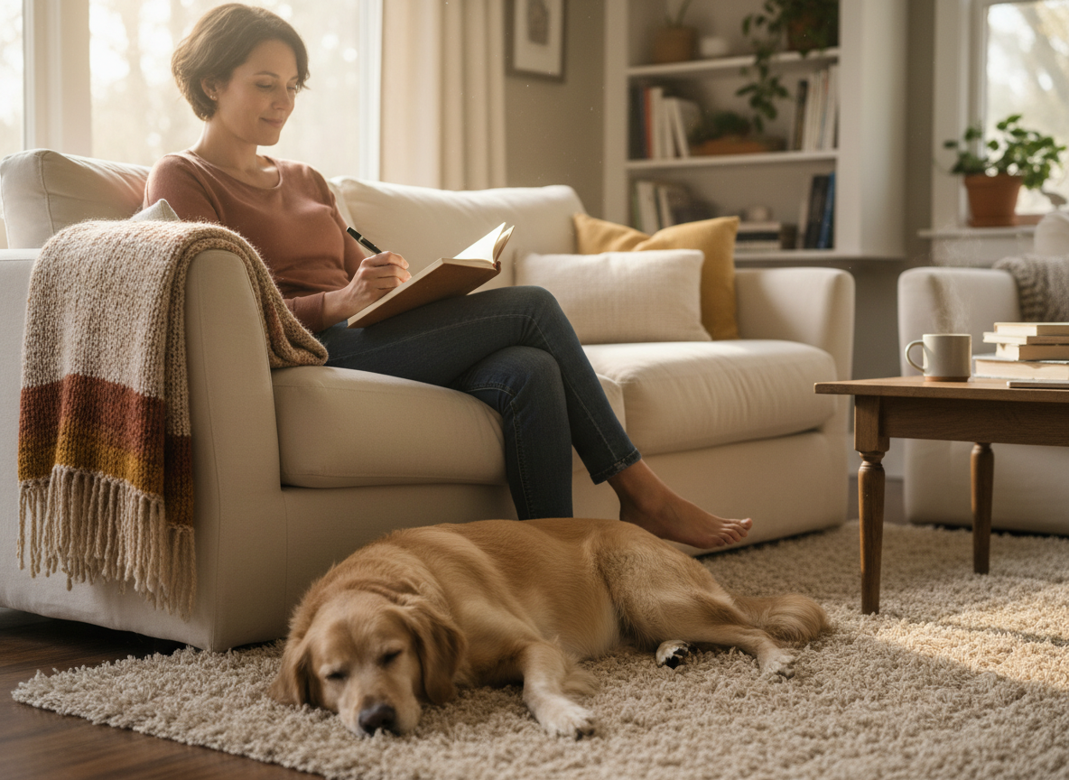 Pet owner at home preparing for a vet visit
