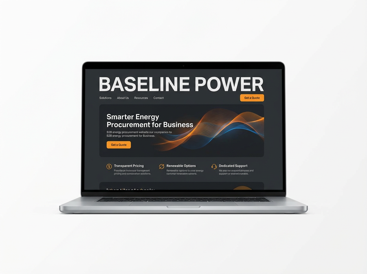 Baseline Power website screenshot on laptop mockup