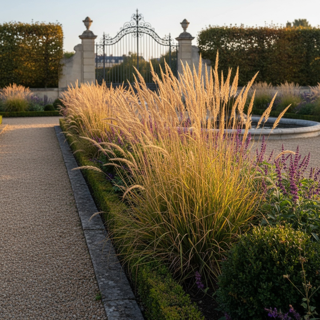 Calamagrostis Karl Foerster in autumn garden