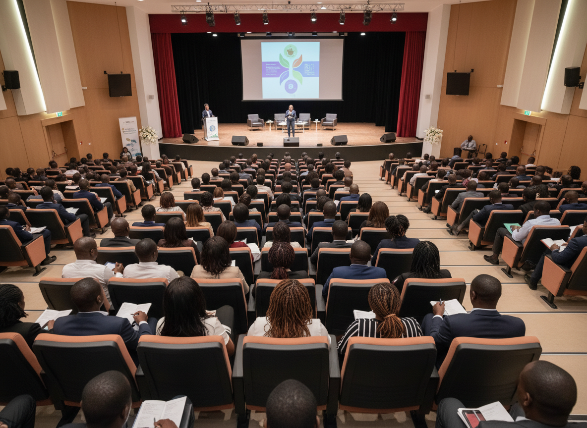 Employee wellness conference in auditorium