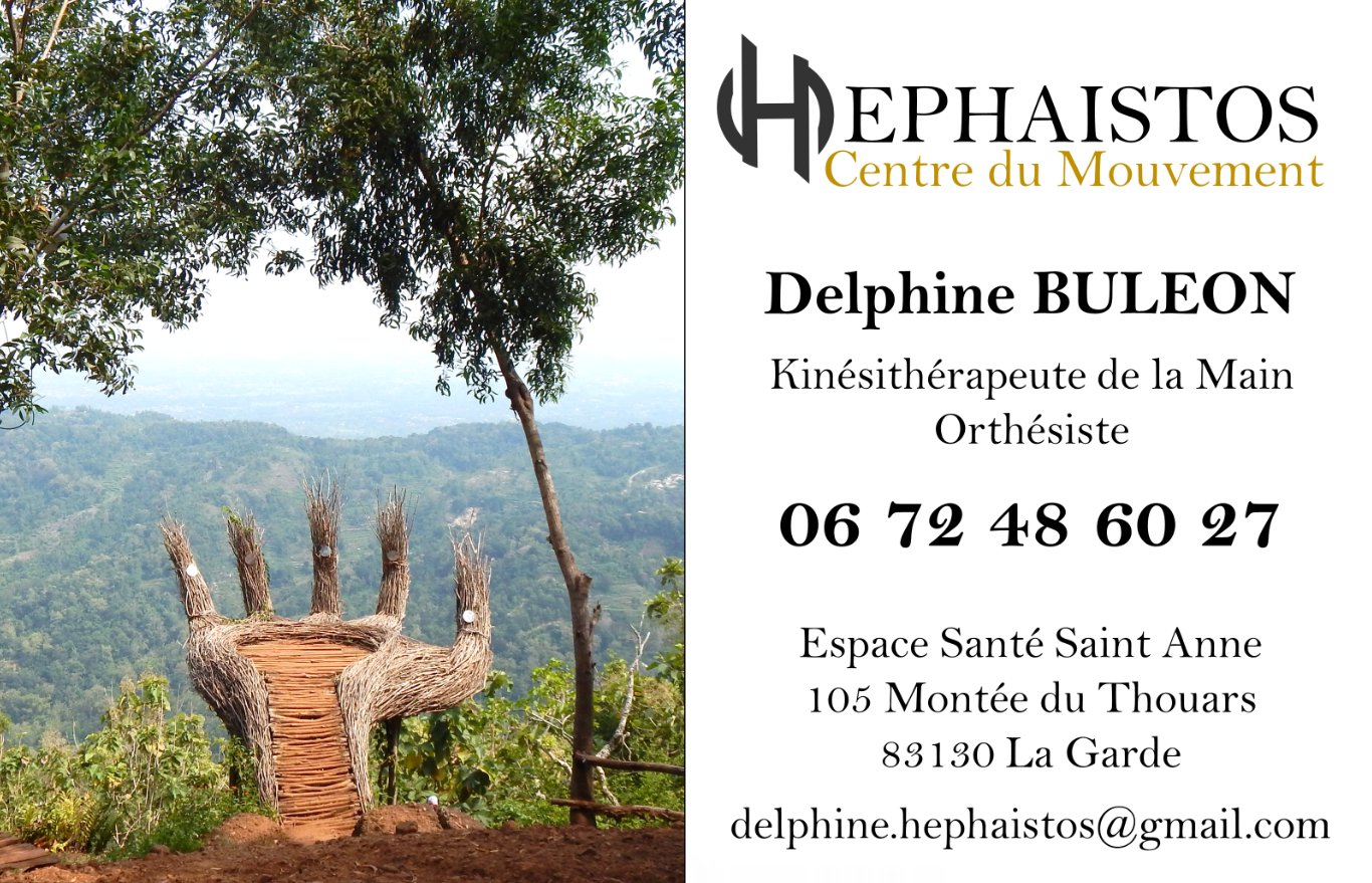 Carte de visite Hephaistos — Kinésithérapeute de la Main & Orthésiste
