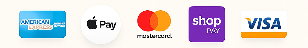 Méthodes de paiement acceptées - American Express, Apple Pay, Mastercard, Shop Pay, Visa