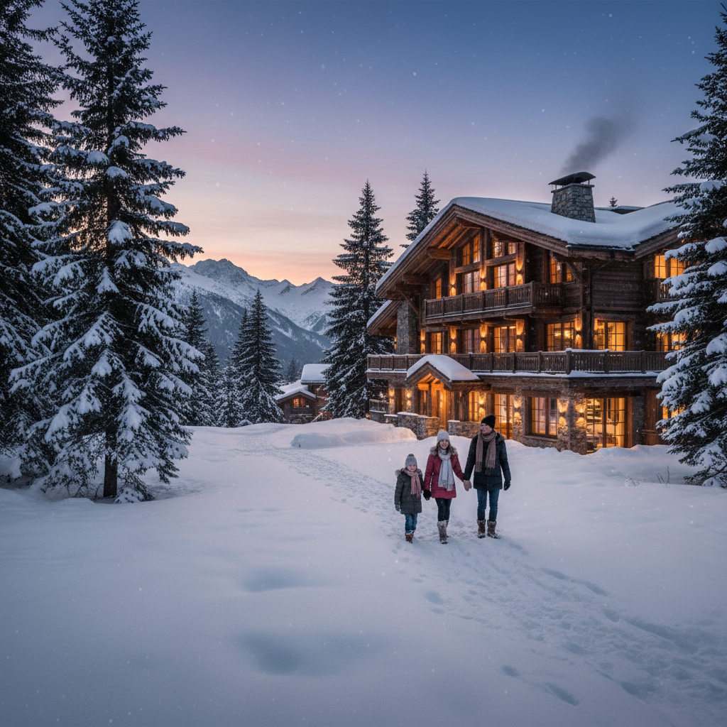 Winter chalet scene