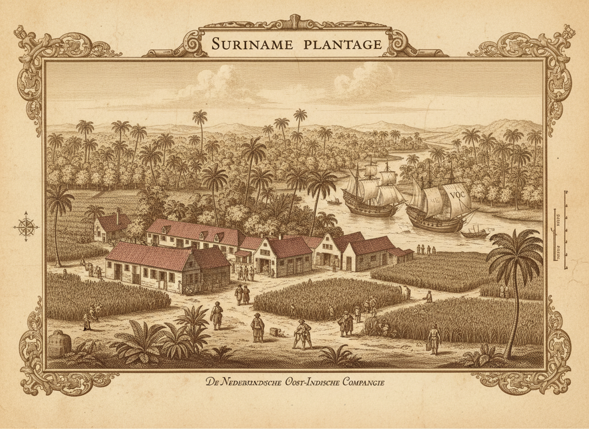VOC-tijdperk illustratie van koloniaal Suriname