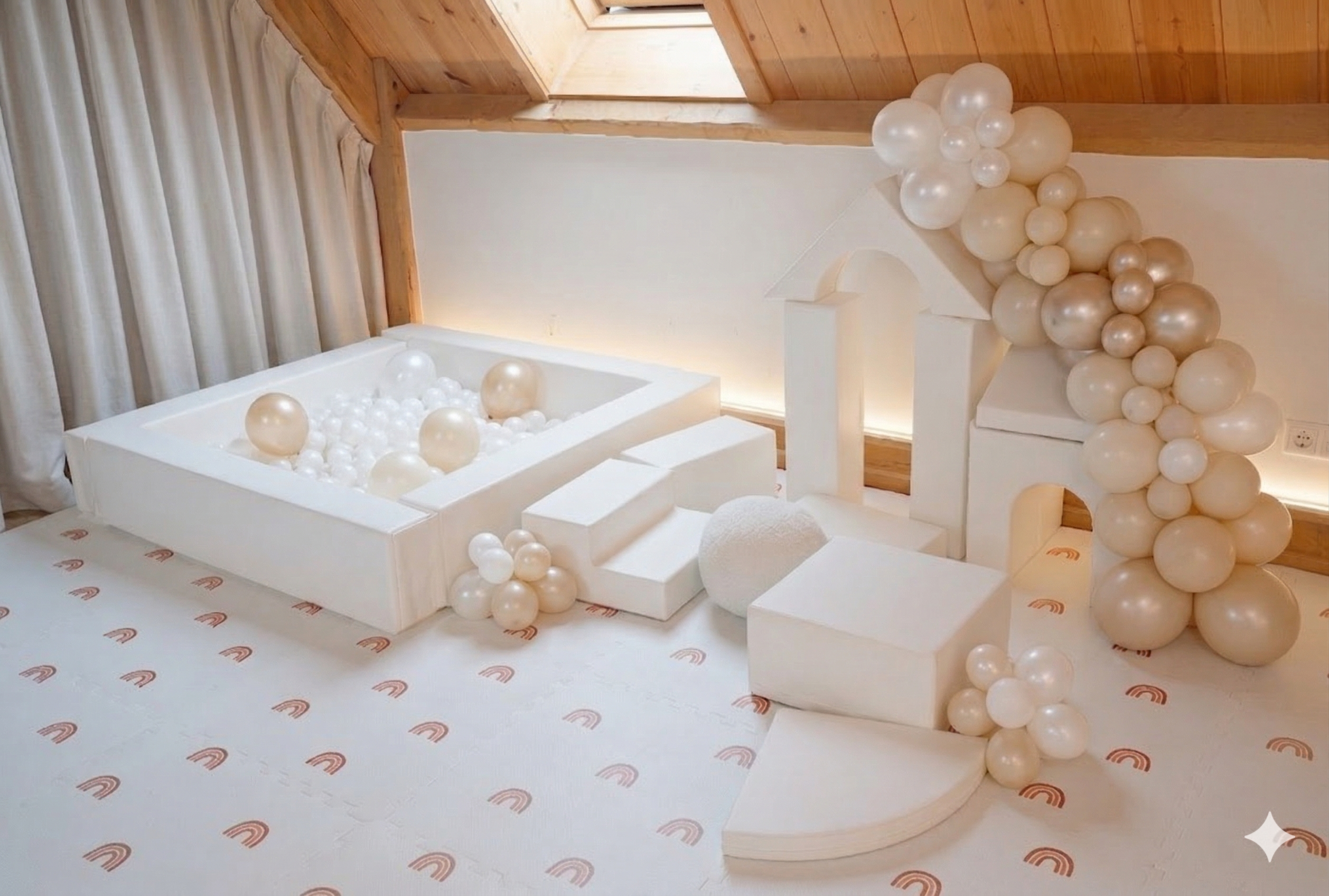 Luxe soft play opstelling met ballenbak en foam blokken