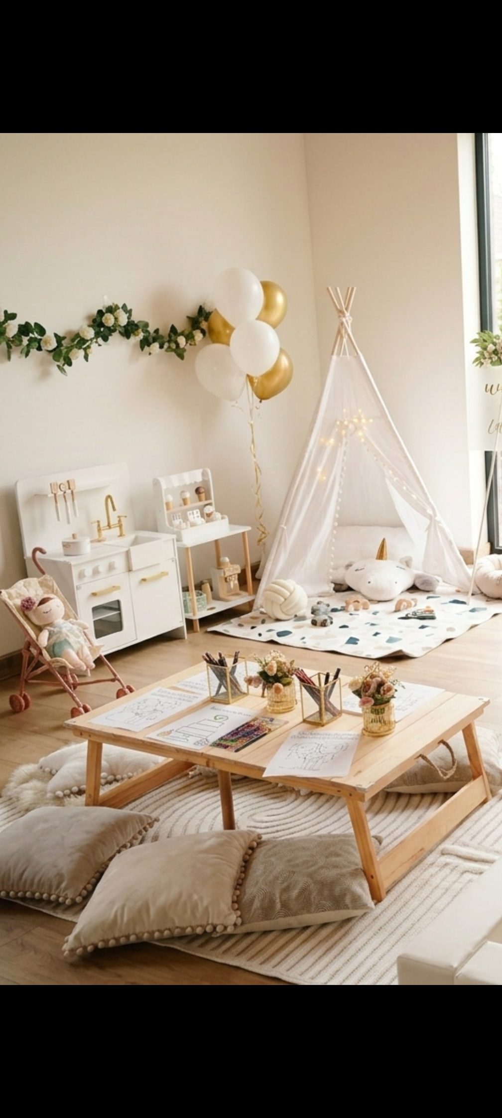 Styling speelhoek tipi tafel ballonnen