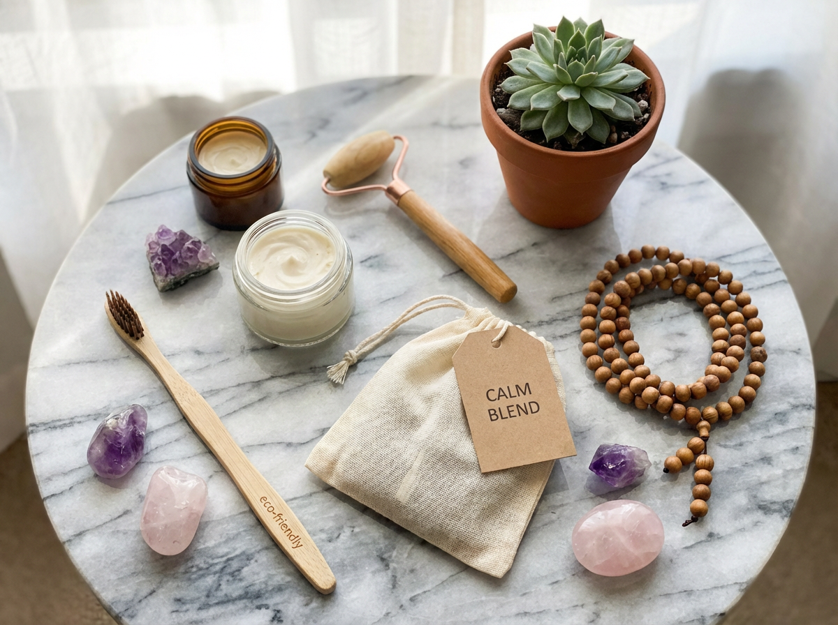 Yoga retreat wellness essentials close-up