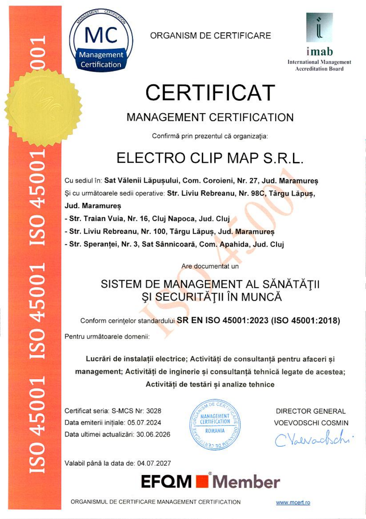 Certificat ISO 45001 Electro Clip Map