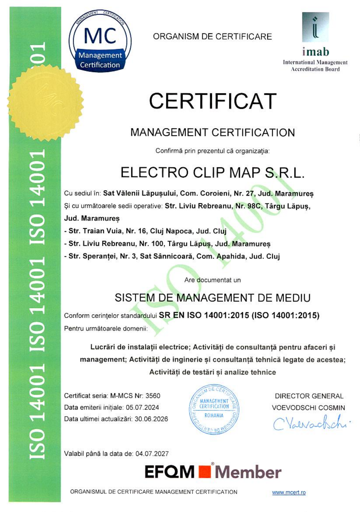 Certificat ISO 14001 Electro Clip Map