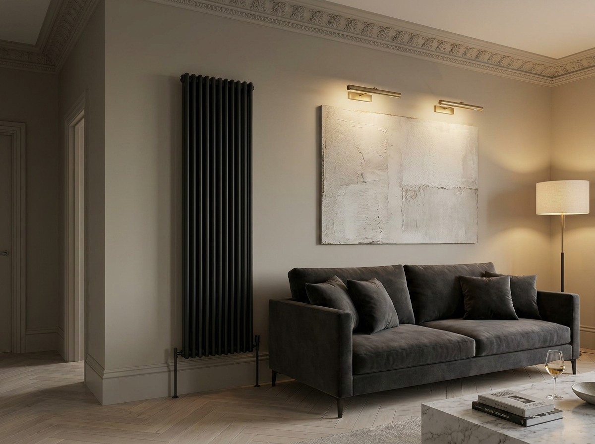 Colona 2-column vertical radiator in Jet Black (RAL 9005)