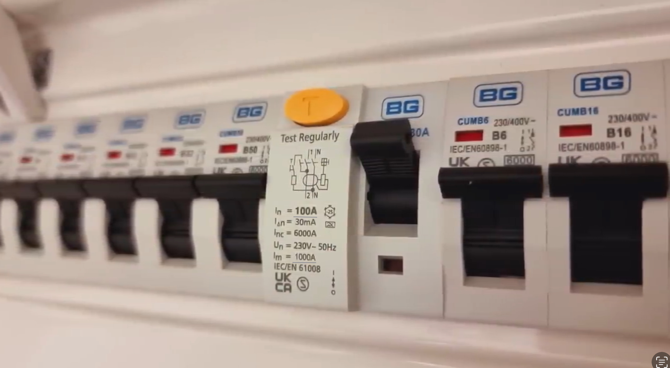 BG split load consumer unit — RCD and MCBs fitted