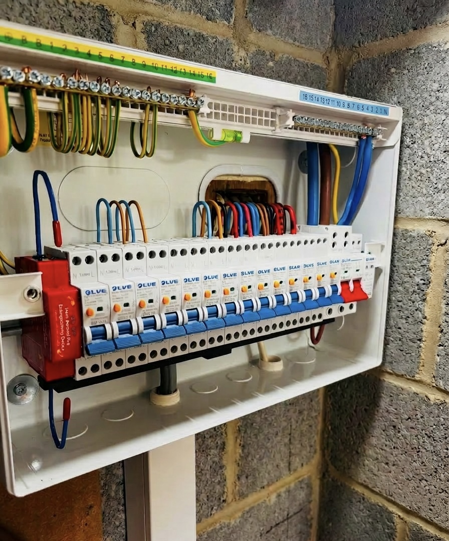 RCBO consumer unit with built-in fire suppression cartridge