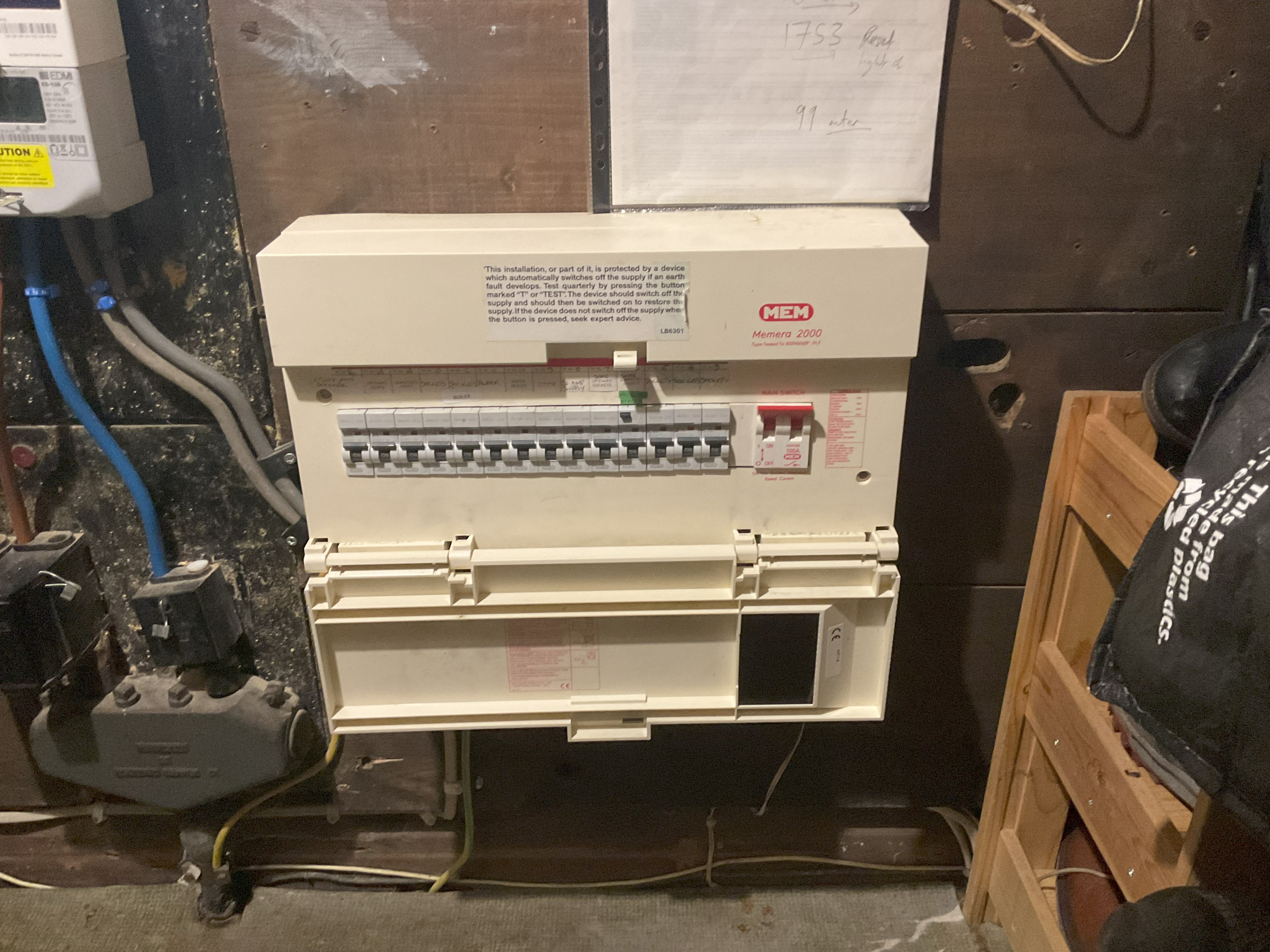 MEM Memera 2000 16th Edition consumer unit with partial RCD protection, due for fuse board upgrade