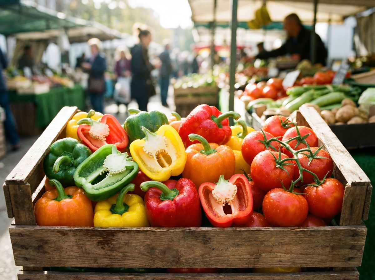 Vibrant fresh peppers and tomatoes