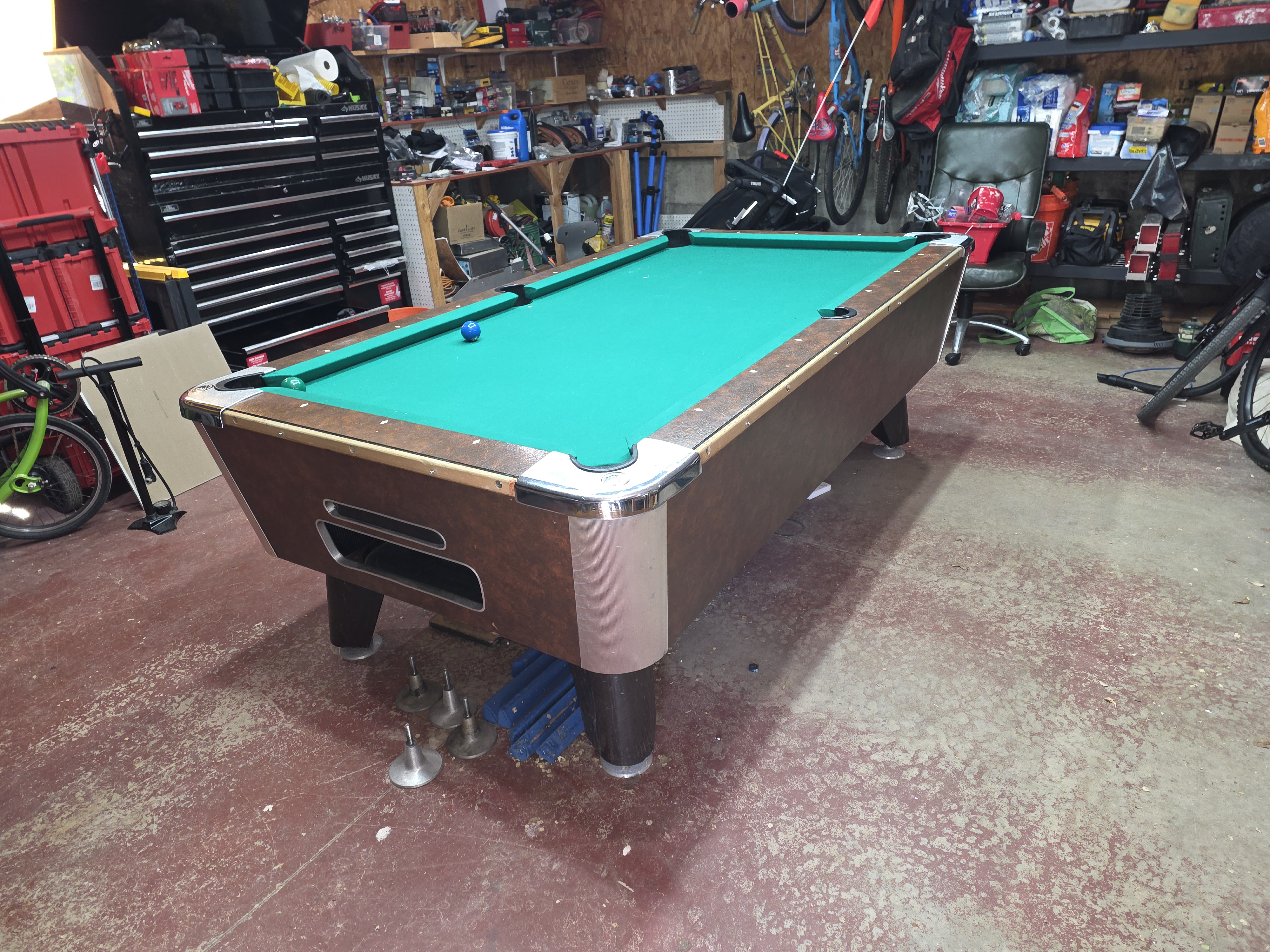 Custom branded T-Mobile pool table with logo felt