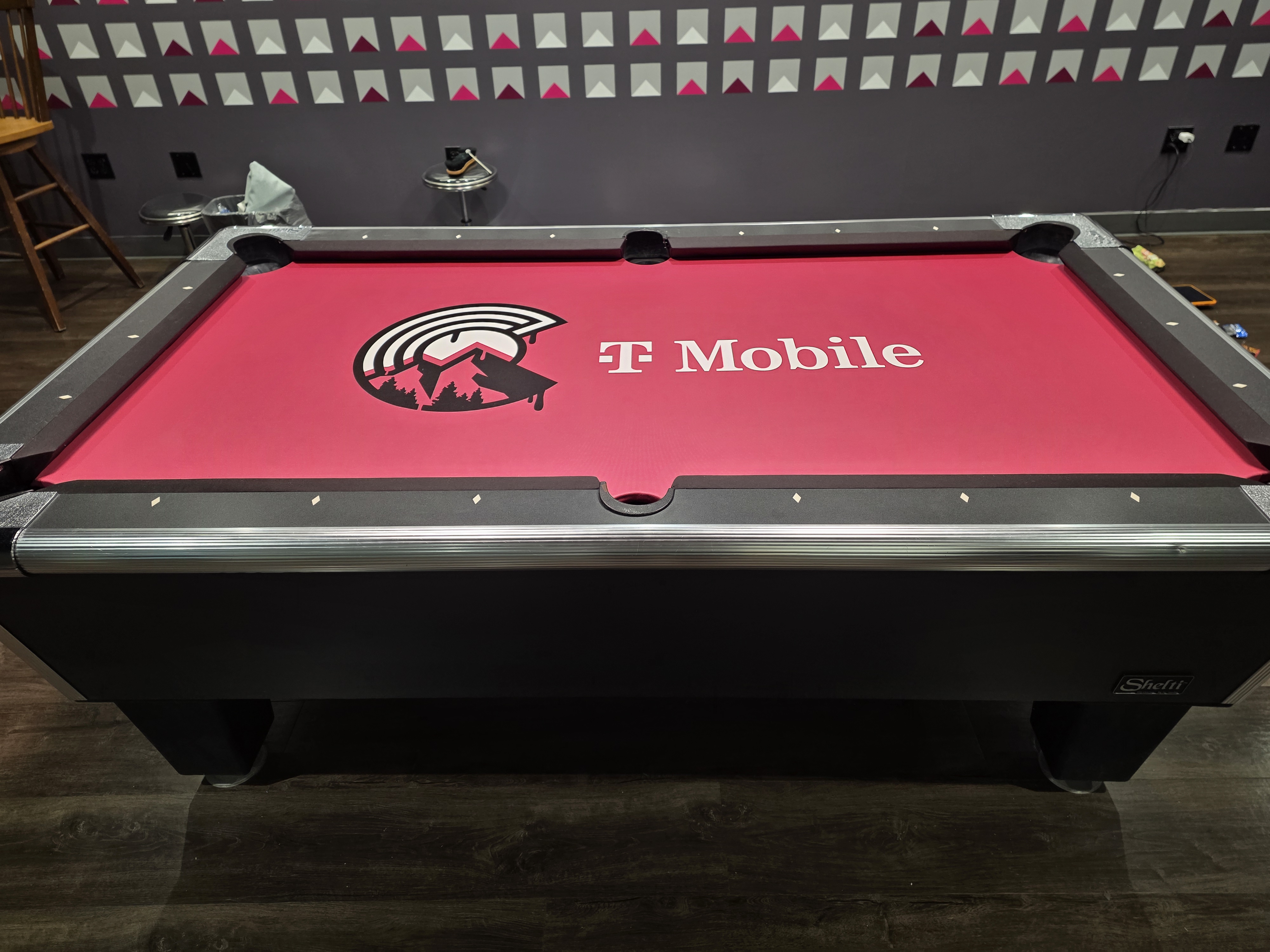 Coin-op pool table with fresh blue commercial felt