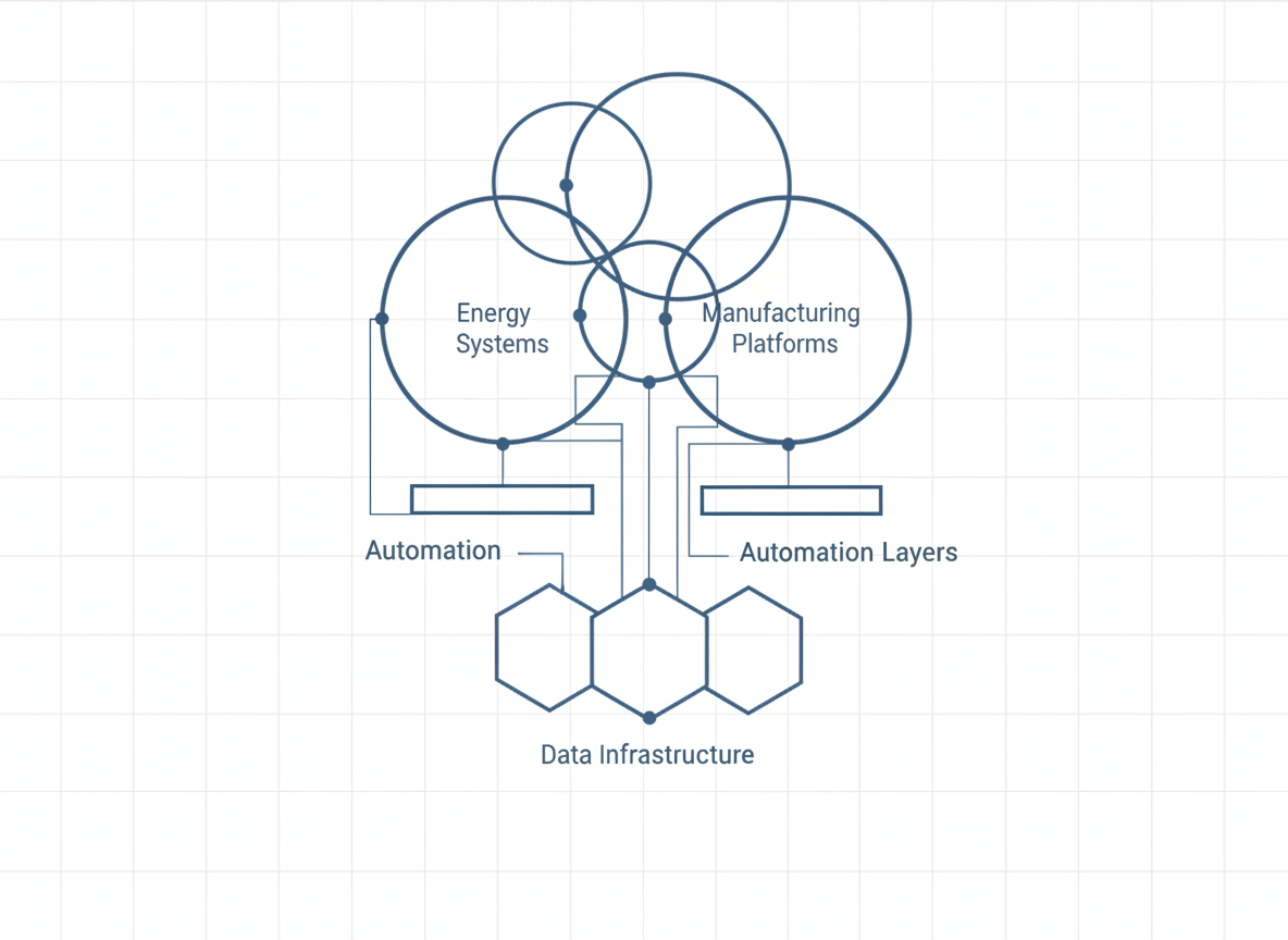 CSRI industrial systems architecture — interconnected technology layers, infrastructure nodes, and research domains